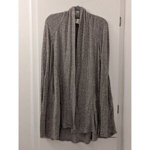 Heather Gray Open Front Cardigan Sweater With Back Pleat Detail & Side Pockets S